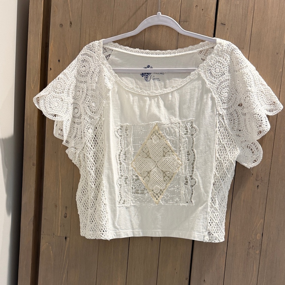 Pilcro Cream Crochet Blouse